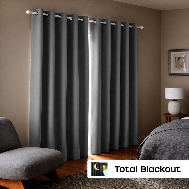 260 GSM Thermal Blackout Eyelet Curtains, 167cm Width x 228cm Drop, Dark Grey