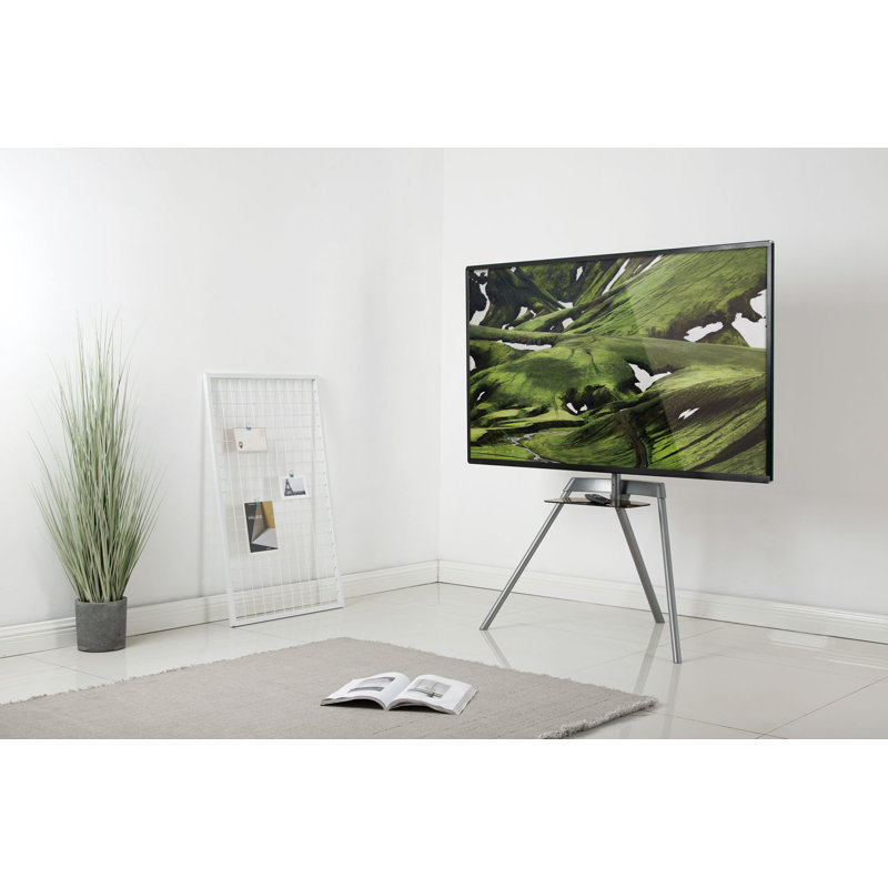 Modern Aluminum and Glass Tripod TV Stand with Shelf