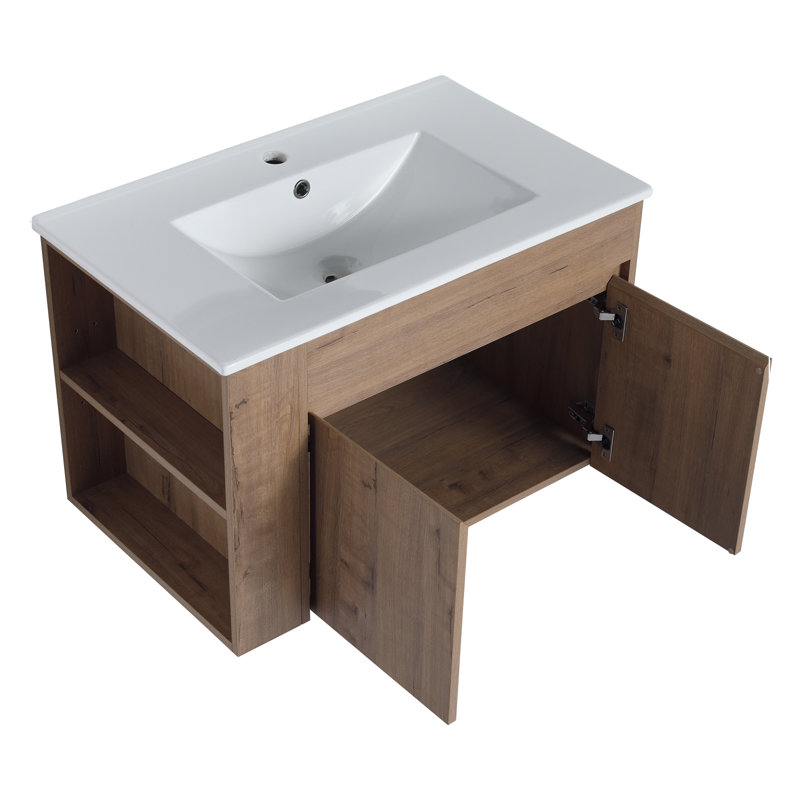 Bathroom Vanity With White Ceramic Basin and Adjust Open Shelf