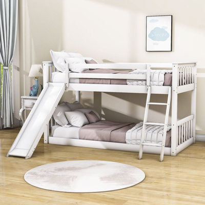 Twin Over Twin Wooden Standard Bunk Bed With Convertible Slide And Ladder