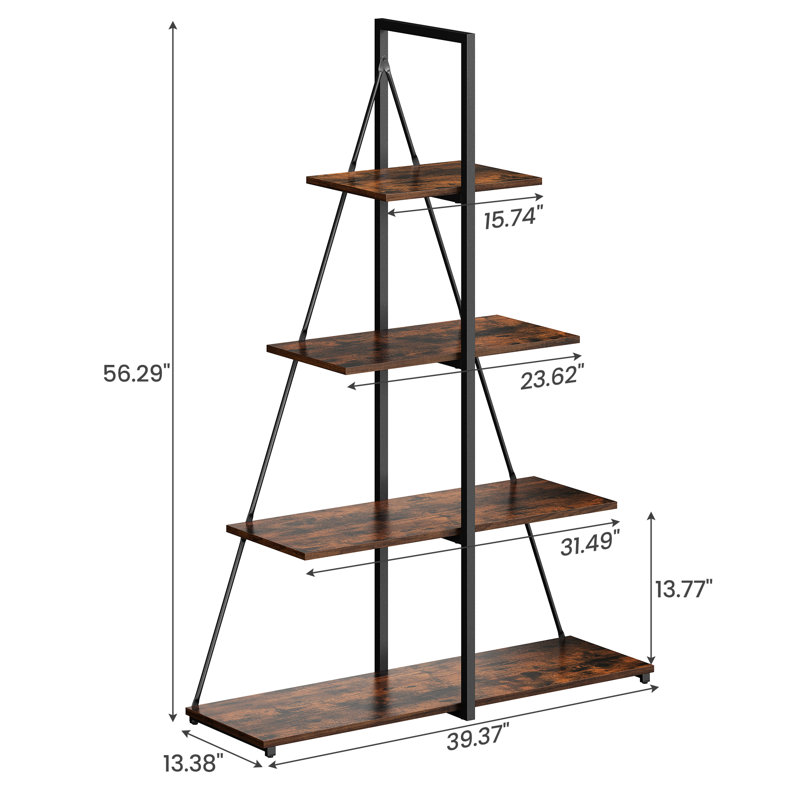 4 Tier A-shaped Frame Bookcase, Brown