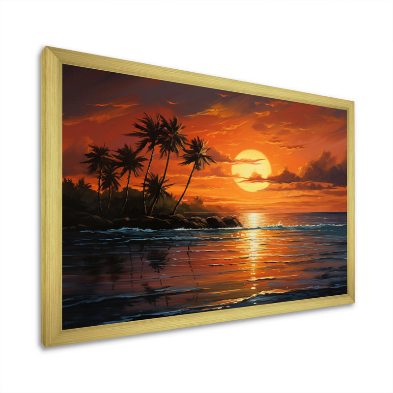 Caraibe Island Sunset I - impression, H 34 po x l 44 po x P 1,5 po, Encadrement doré