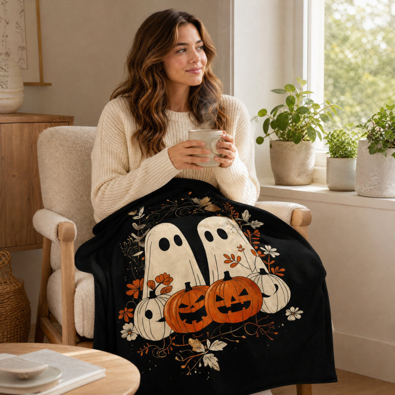 Jeté d'Halloween en molleton doux et douillet à motif de citrouille, impression de poids chaud, couverture pour canapé, chambre à coucher, automne, Halloween