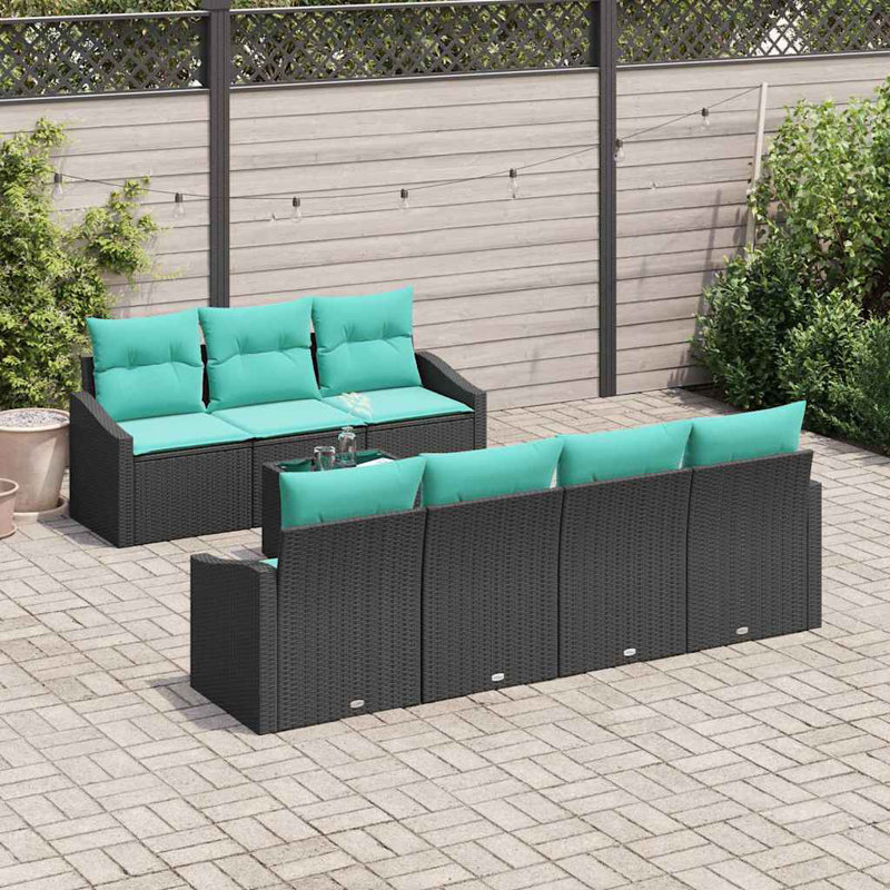  Ensemble de canapé de jardin 8 pièces noir et turquoise 55 x 55 x 37 cm