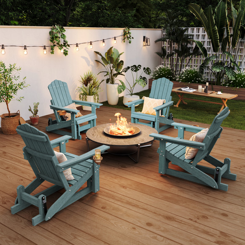 Smooth Motion Glider Adirondack Chair, 3-Position Adjustable Outdoor Chair, HDPE Easy Assembly & Ergonomic Back Support for Patio