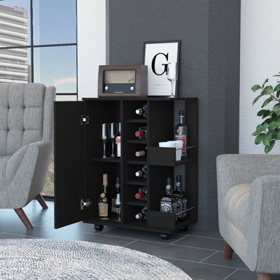 Chariot-bar Tennessee, une armoire avec une division, six casiers pour boissons alcoolisées, deux tablettes