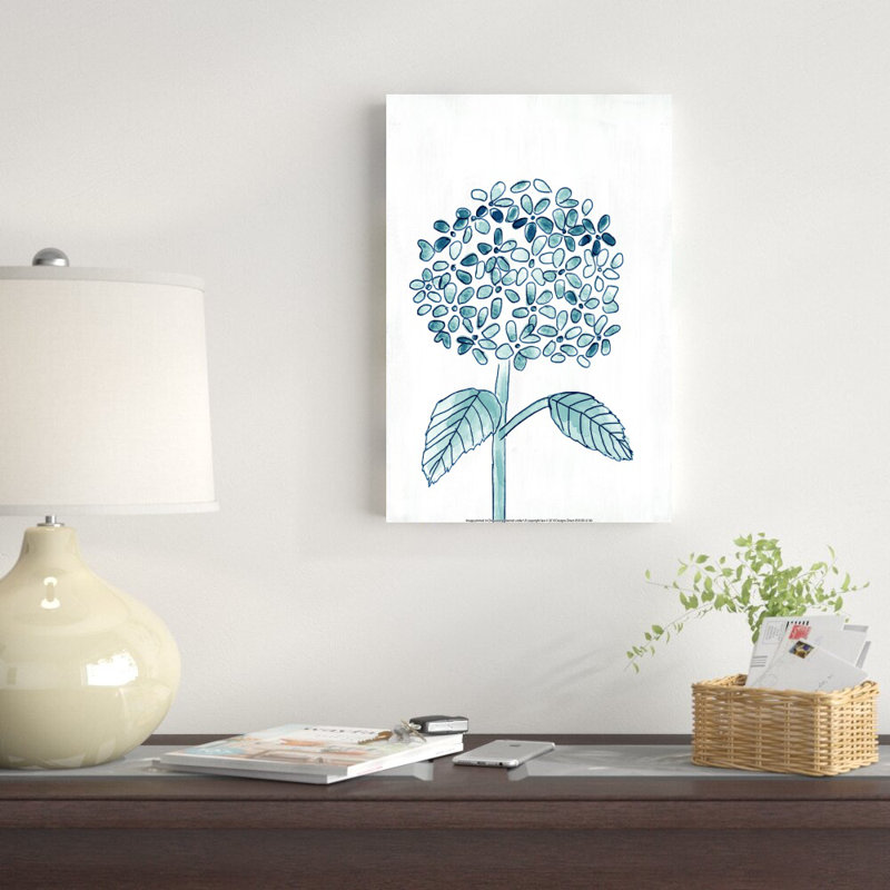 Impression sur toile bleu marine aquarelle Hyrdrangea, H 18 po x l 12 po