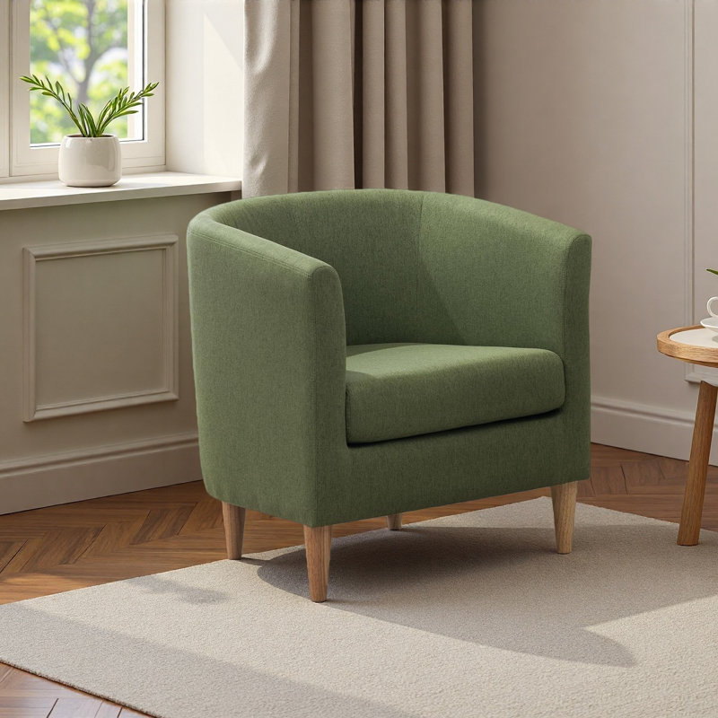 Meleri Barrel Accent Chairs with Wood Leg, 26.7 Wide Modern Comfy Living Room Chairs with Armrest Small Reading Chair with Cozy Soft Padded for Bedroom Reception Room