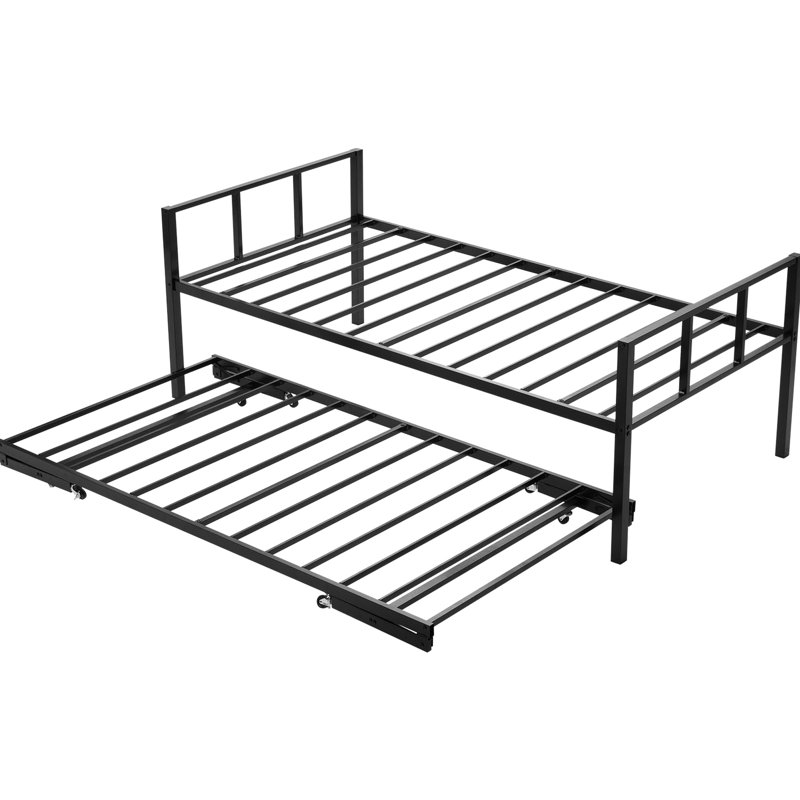 Lit de jour simple avec lit gigogne et lattes en métal, idéal pour les petites chambres d'amis, conception à double fonction, capacité de 400 lb, 8 flexibles