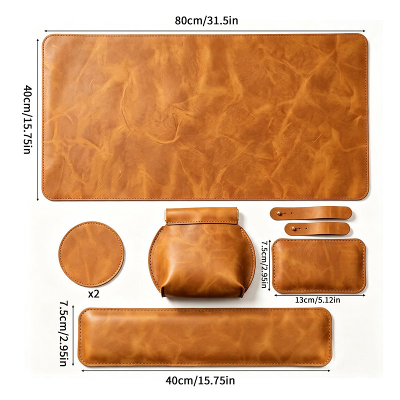 Tapis de souris et repose-poignets pour clavier, grand tapis de bureau en cuir PU de 80 x 40 cm avec support pour les poignets, ensemble tapis de souris et repose-poignets pour le travail et les jeux, brun