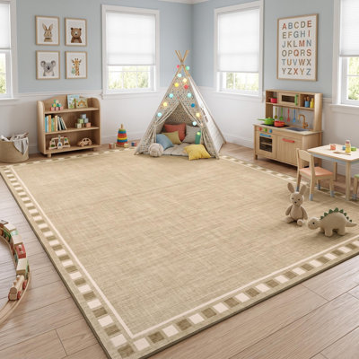 Tapis lavable antidérapant à carreaux modernes, à poils doux, résistant aux marques et pliable pour le salon / la chambre à coucher / la salle à manger / la chambre de bébé - abricot 10 x 13 pi