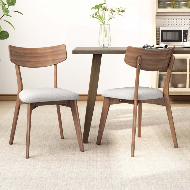 Fabric Upholstered Dining Chair Set with Wood Back and Wood Legs, Light Beige
