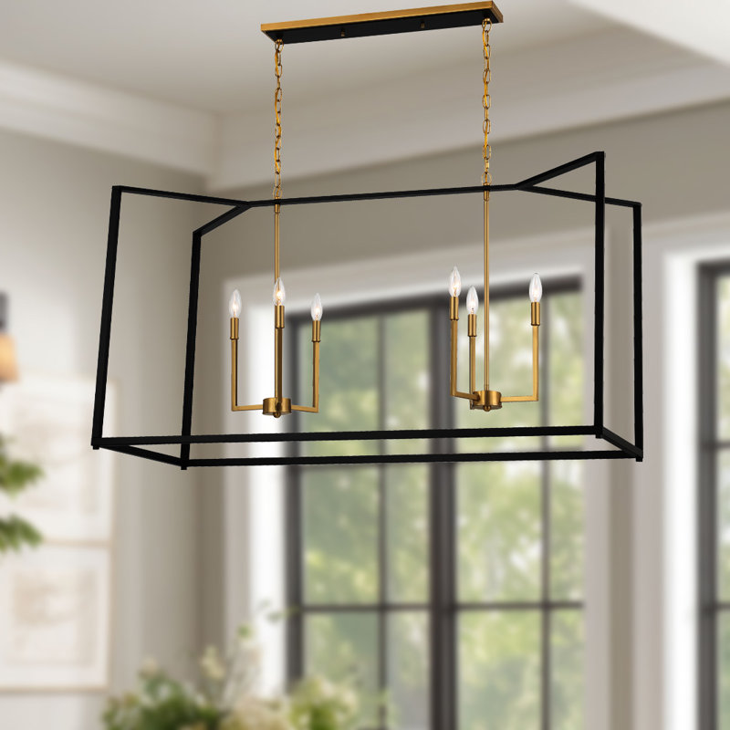 Everly Quinn Paulyne - 6 Light Island In Coal Black & Signature Brass Finish