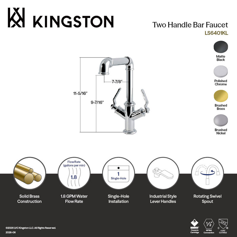 Robinet de bar Kingston, Chrome poli