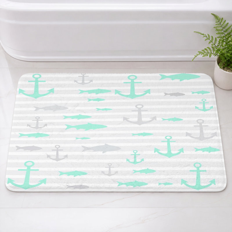 Tapis de bain Anchors, L 34 po x L 21 po, Gris clair / bleu clair