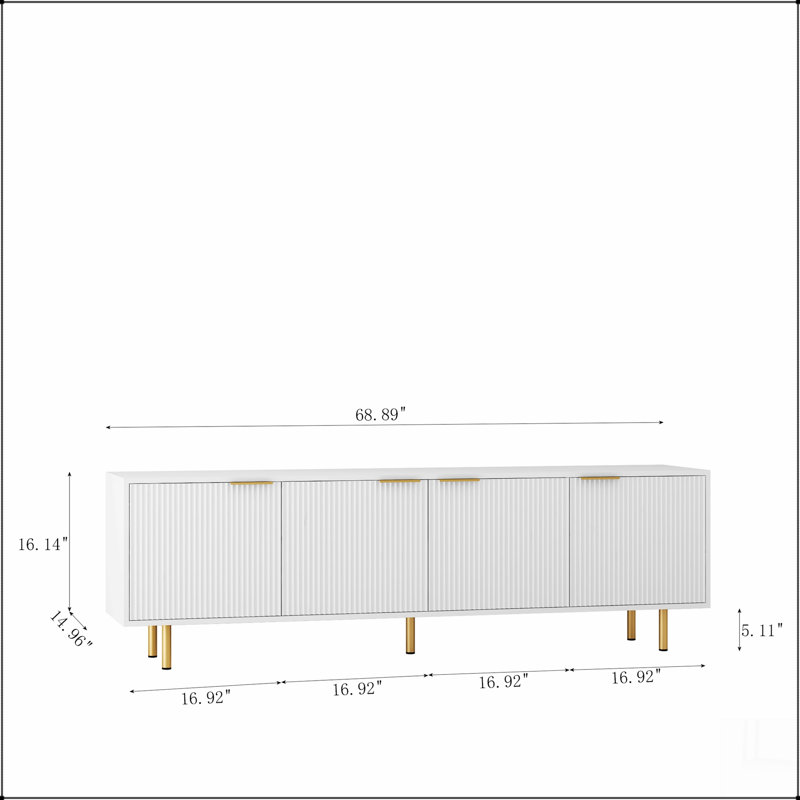 Modern TV Stand Fluted 68" t, Entertainment Center with Storage Doors, TV Console Media Cabinet,  for 55+ Inch TV, Living Room