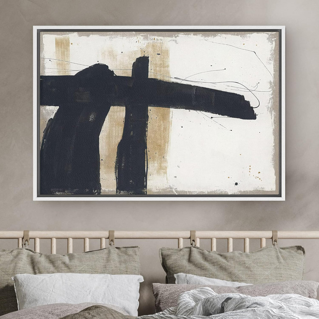 Mid Century Shape " IDEA4WALL Framed Canvas Print Wall Art Grunge Black Brown Paint Strokes Abstract Shapes Illustrations Modern Art Decorative Contemporary Chic Minimal For Living Room, Bedroom, Office " IDEA4WALL 