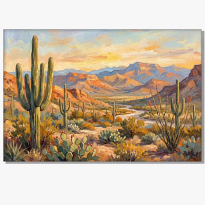 Arizona Sonoran Desert Saguaro Cactus Red Rock Mountain Sunset Landscape Oil Painting Print Decor For Living Room Bedroom Canvas Wall Art