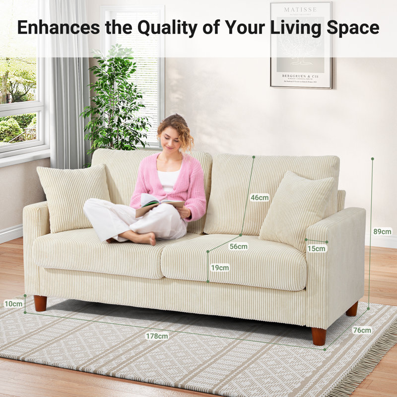 Quinston 2 Seater Corduroy Sofa, Beige