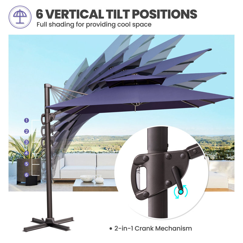 Parasol en porte-à-faux de patio 9 x 12 pi avec base lestée, Marine
