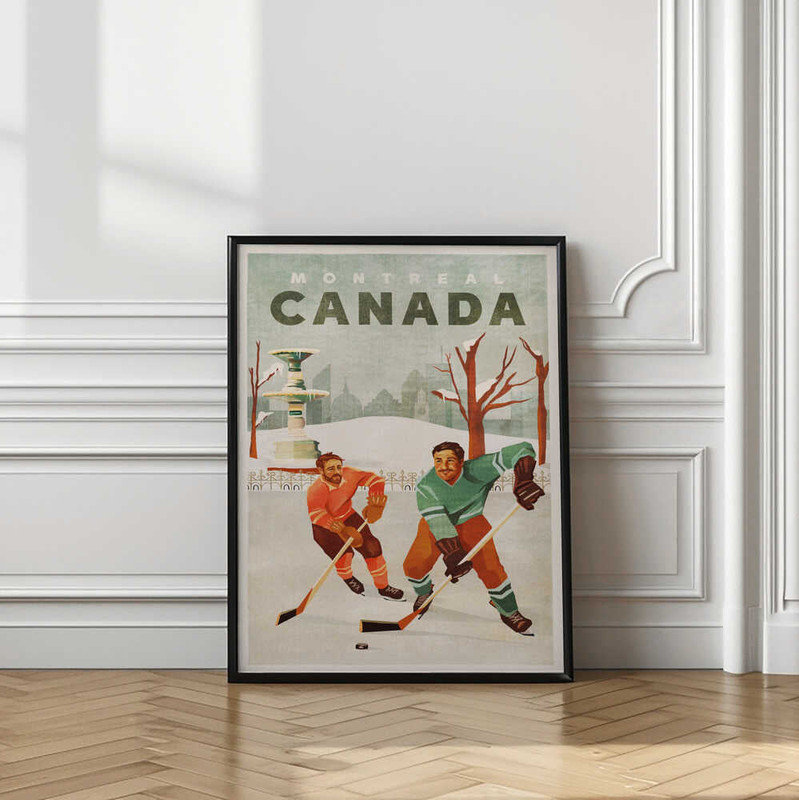 «Montreal Pond Hockey Art Print», hommes jouant sur de la glace gelée