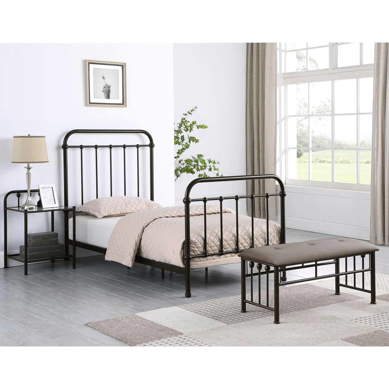 Dark Bronze Twin Panel Metal Bed - Sophisticated Bedroom Furniture Piece Frame Stylish Appeal