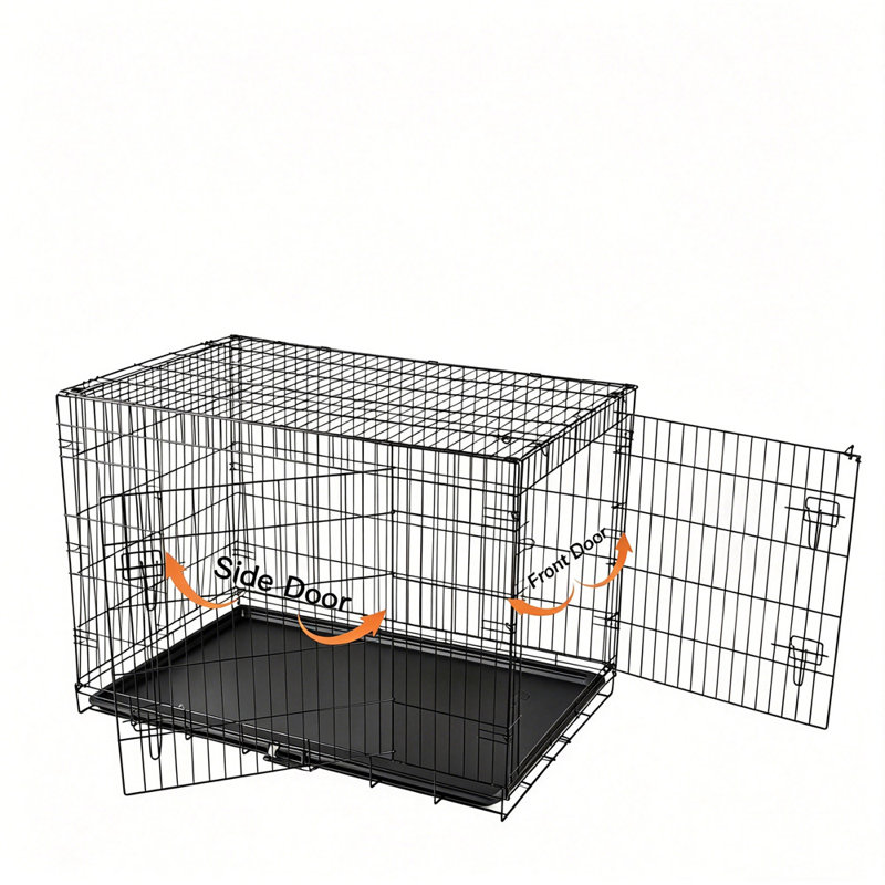 Foldable Metal Dog Cage with Plastic Tray