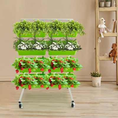 Présentoir à fleurs mobile à 4 niveaux avec 8 jardinières