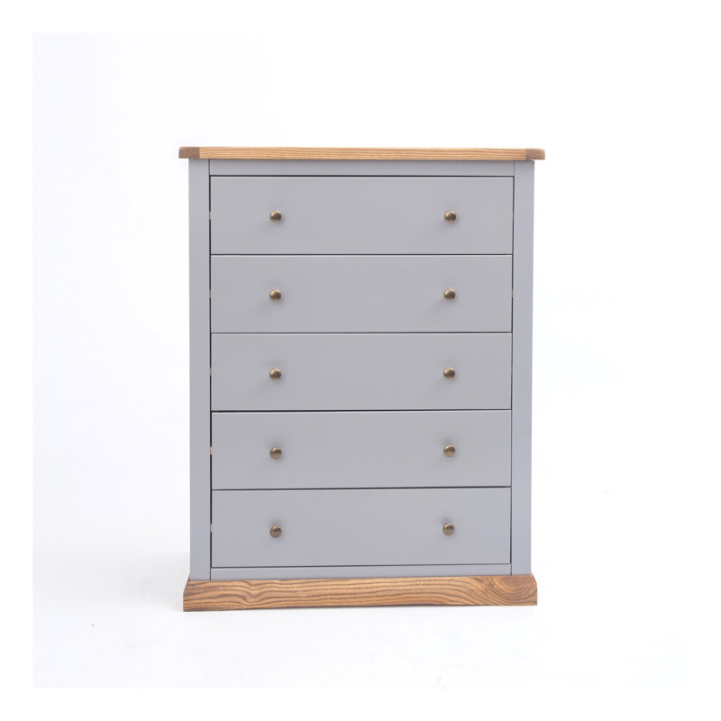 Minard 90 cm W Chest of 5 Drawers, Natural/Grey/Gold
