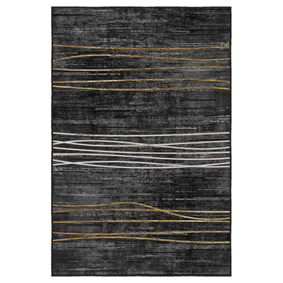 Eco-Friendly Hall Carpet, 100% Polyester, 3.3 x 6.6 Feet | Non-Slip PVC Dot Underside, 650 g/m², Antibacterial | Machine Washable, Digital Print, Black Color | Perfect for Home Entryways & Living Spaces
