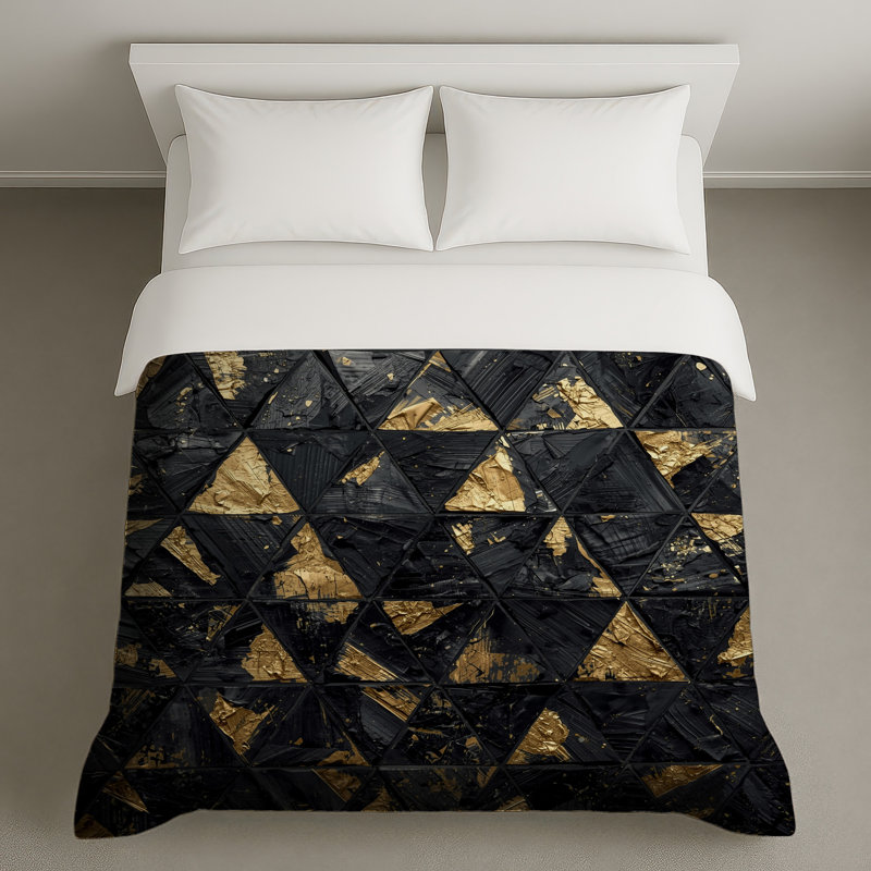 Black Gold Triangular Texture Duvet Covers, King
