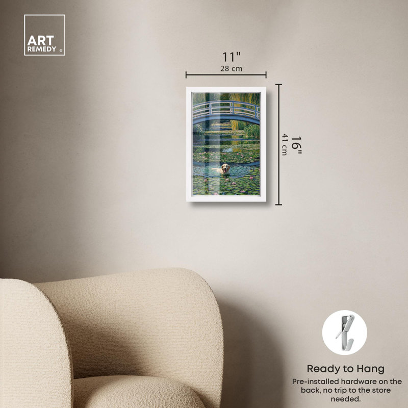 «The Pond Under the Bridge Shadowbox Print» par Art Remedy, H 16 po x l 11 po, Blanc