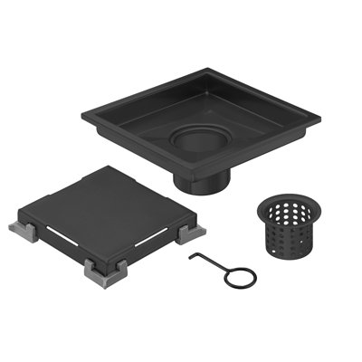 DryShield 6" Matte Black square grid drain