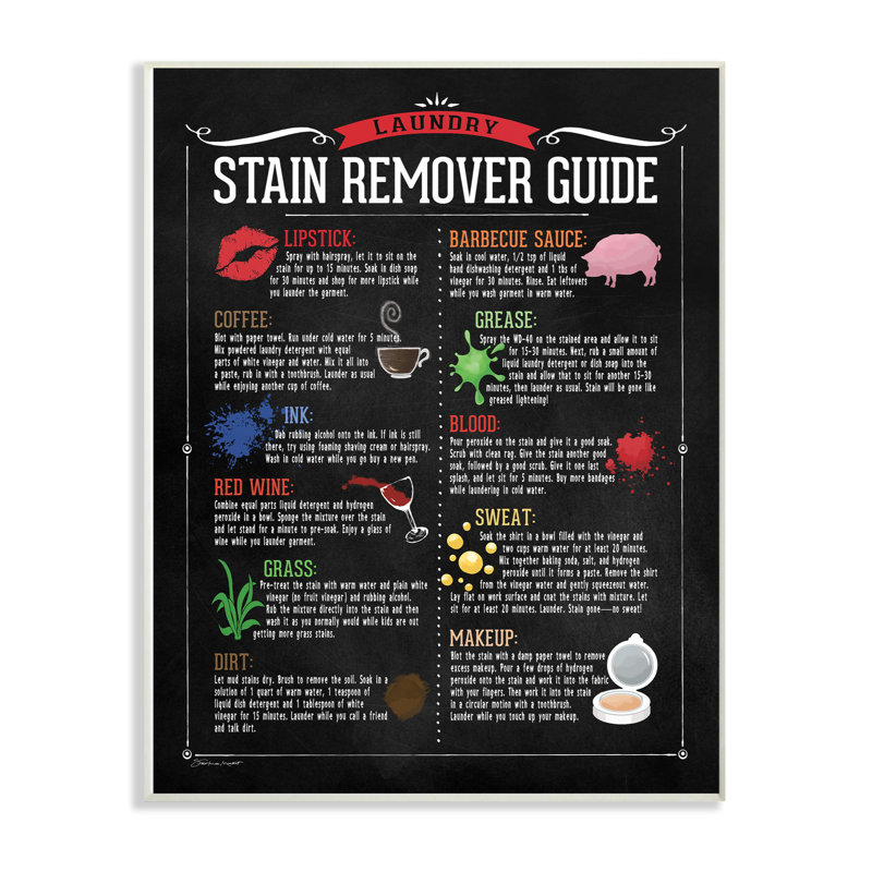 «Laundry Stain Remover Guide» par Stephanie Workman Marrott - impression d'art textuel, H 15 po x l 10 po x P 0,5 po