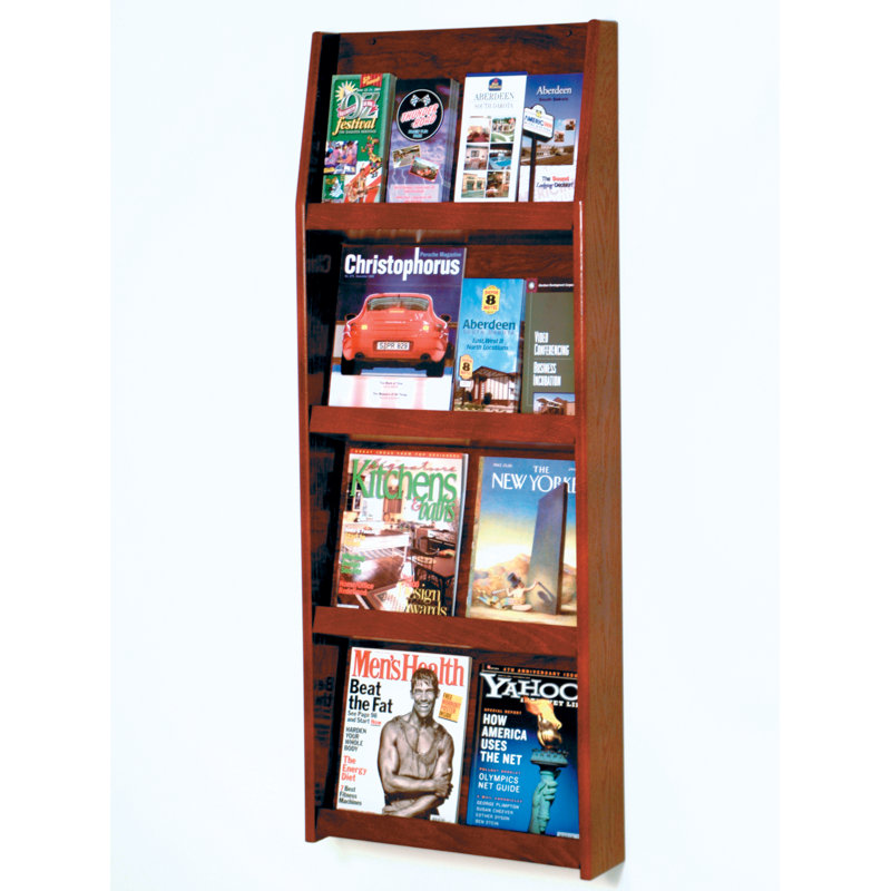 Présentoir mural 8 magazines / 16 dépliants, Acajou