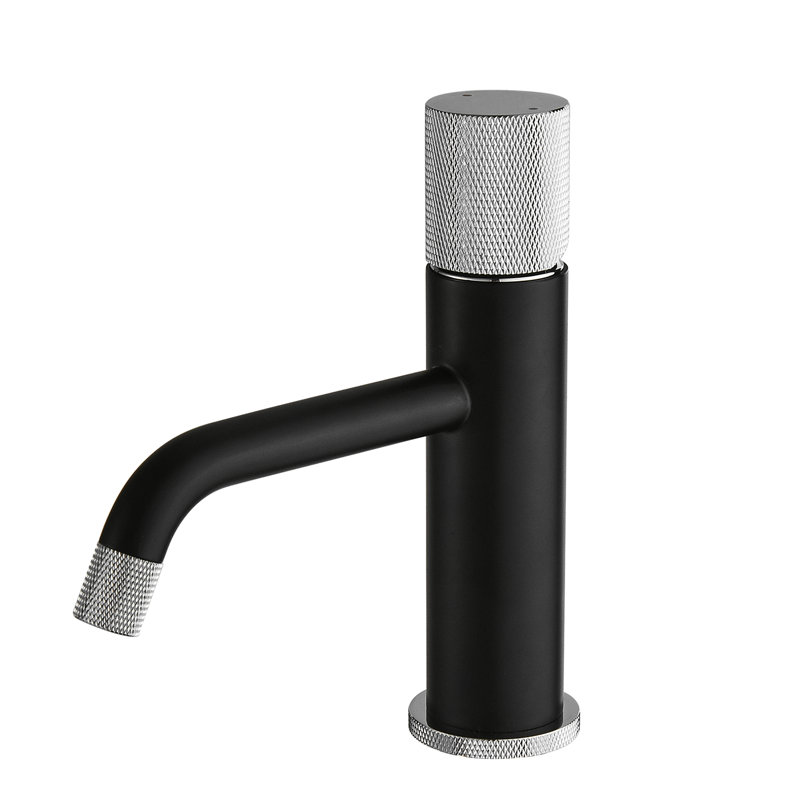 Stylish Bathroom Basin Faucet - Black And Silver With Ceramic Filler To Rust Corrosion Tarnishing Fingerprint Easy Water Flow Adjustment Manual Operation Brass Sink Tap Nickel Hot Cold Function Deck
