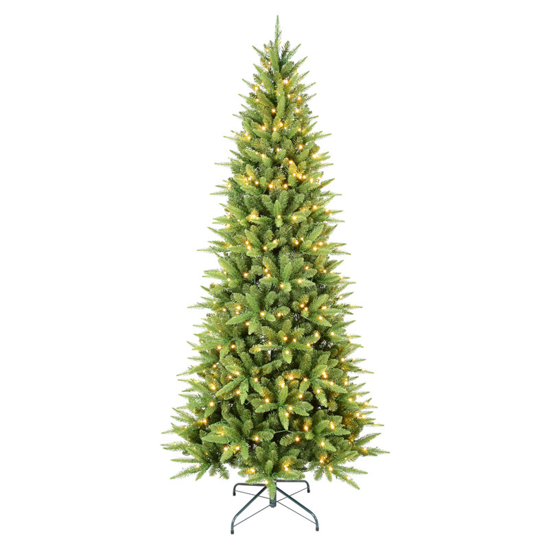 Arbre de Noël mince 6 pi avec 300 lumières DEL blanc chaud - 850 pointes en PE + PVC, conception à charnières peu encombrante, installation facile, support en métal robuste - arbre à crayons réaliste pour les petits espaces