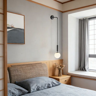 Modern Glass Globe Wall Sconce Light Fixture With Adjustable Height, Convertible To Ceiling Pendant, Includes E26 Socket For Easy Hardwired Installation