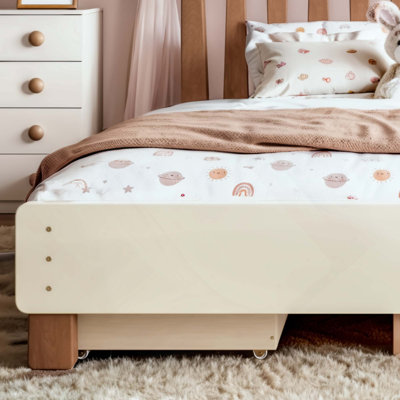 Platformbed with Storage Drawer, Wood Bed Frame with Round Headboard, No Box Spring Needed