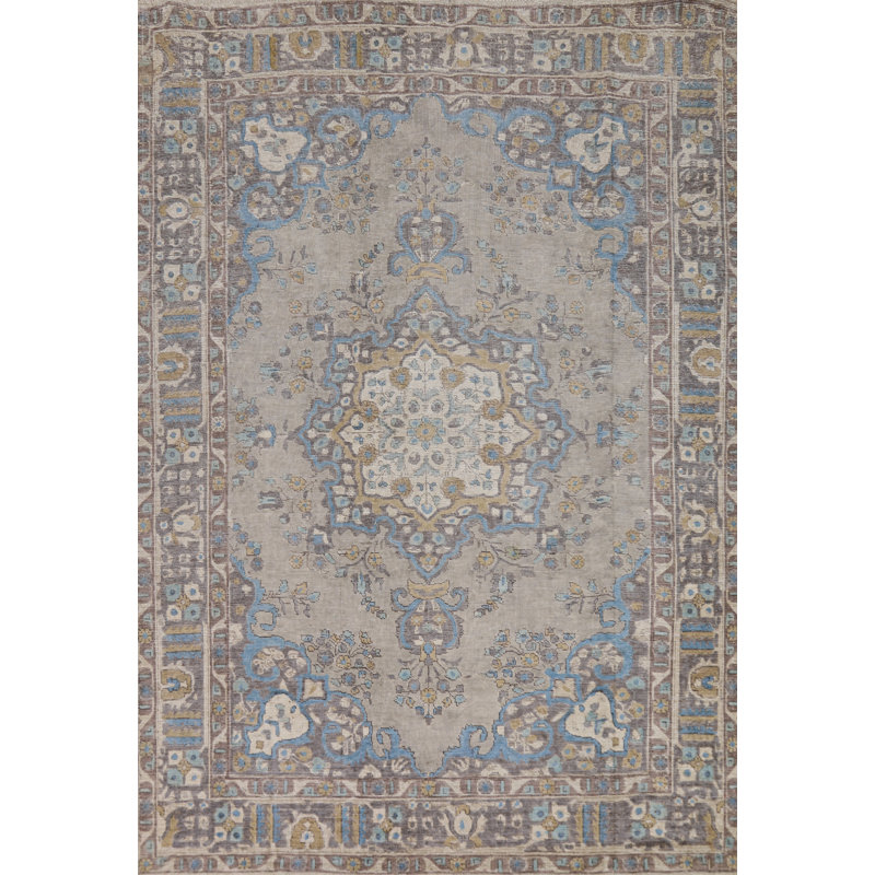 Tapis traditionnel gris en laine 7x9