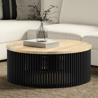 Herbert 35 inch Wide Solid Mango Wood Coffee Table in Natural, Black