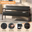 Banc d'attente de 148 cm (58,27 pouces) en similicuir PU matelassé à losanges avec accoudoirs en bois, pouvant supporter jusqu'à 136 kg (300 lb).-589559454