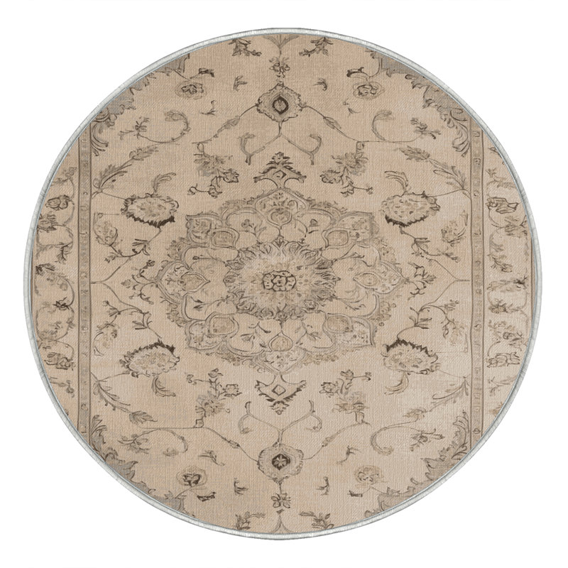 Machine Washable Tabriz Beige Area Rug, Round 4'