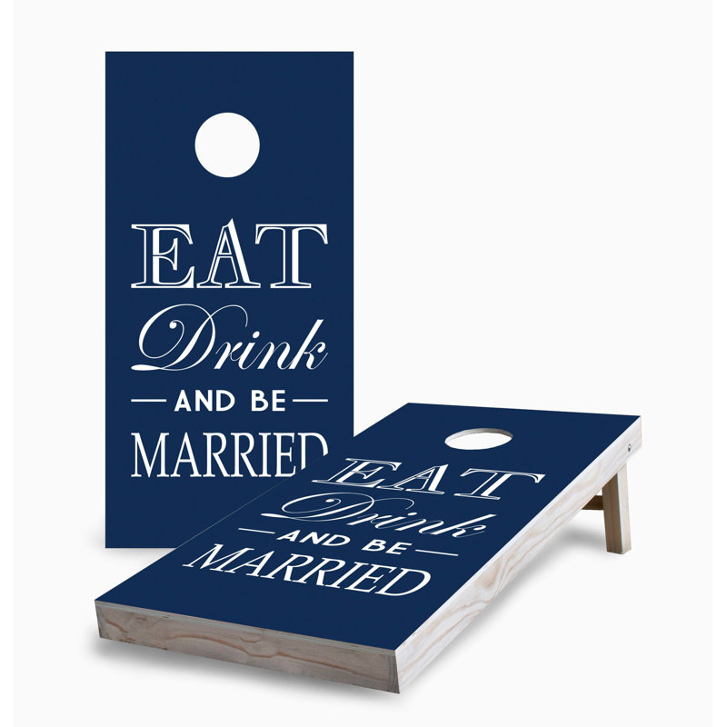 Ensemble de planches de jeu cornhole 2x4 «Eat, Drink and Be Married» | Comprend (2) planches (8) sacs et accessoires optionnels