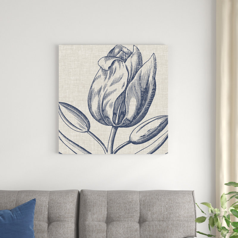 Indigo floral sur lin IV, H 30 po x l 30 po x P 1,25 po