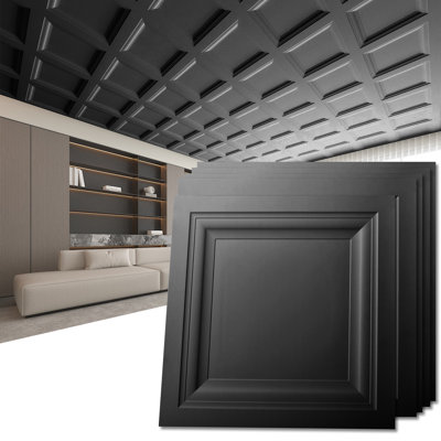 Dalle de plafond encastrée 3D en PVC de 24 po x 24 po, imperméable et ignifugée, couvre 144 pi² (ensemble de 36)