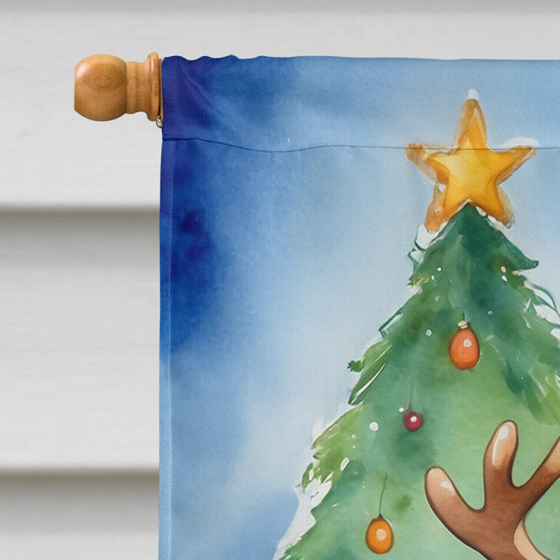 Drapeau de Noël maison de renne, Épagneul Cavalier