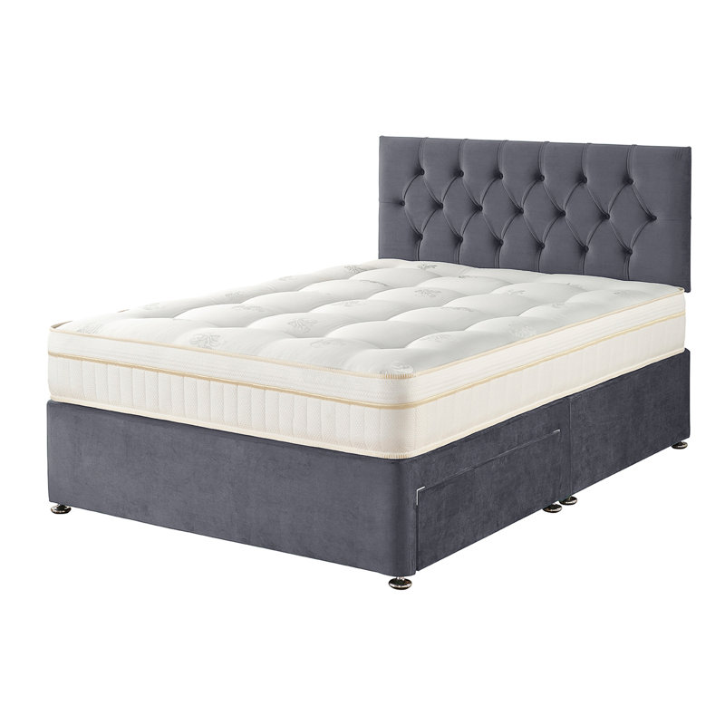 Orason Pocket Memory Divan Bed Set, Small Double (4'), Grey, 2 Drawers