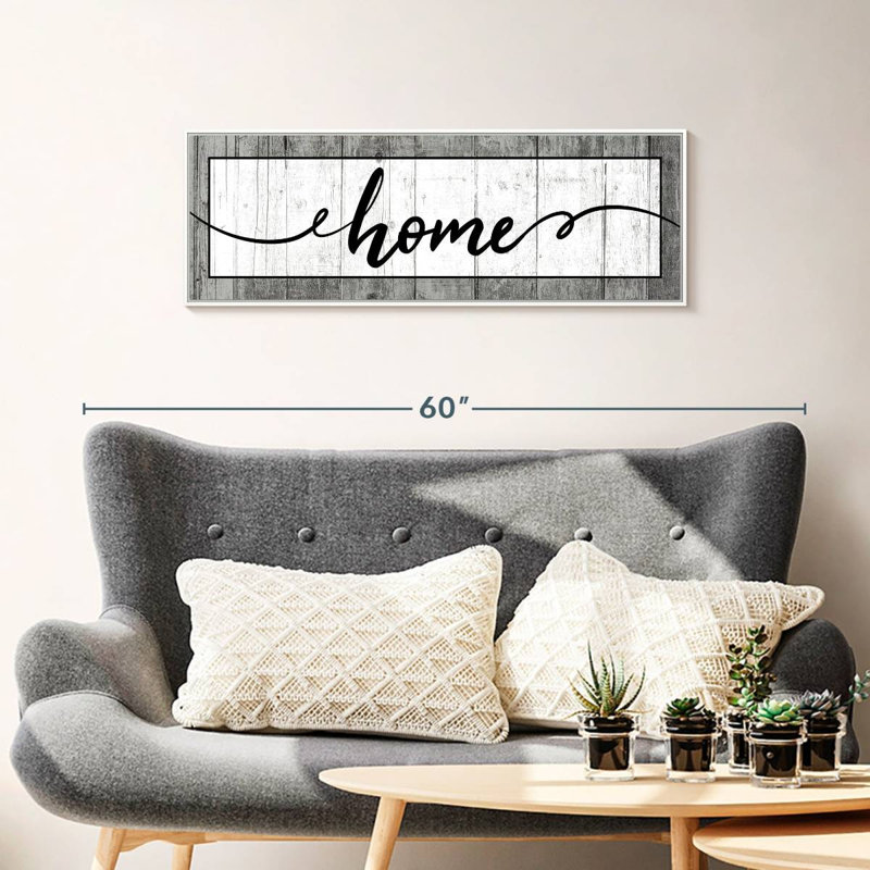 Plaque murale typographique en bois, Cadre flottant blanc, 37 po x 13 po