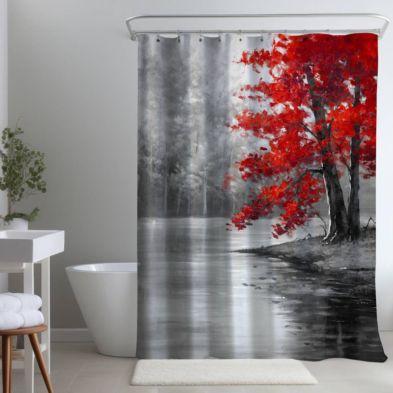 Shower Curtain LA26 – Polyester Shower Curtain, Dye Sublimation Print, 71" W × 74" L, Red